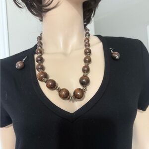 Elegant Brown Beaded Necklace and Earring Set